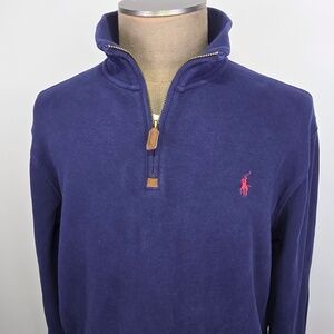 Polo Ralph Lauren Estate Rib Quarter Zip Pullover Sweater- Blue Mens XL